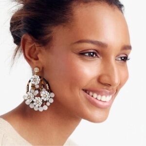 J.Crew White Floral Daisy and Tortoise Brown Hoop Earrings